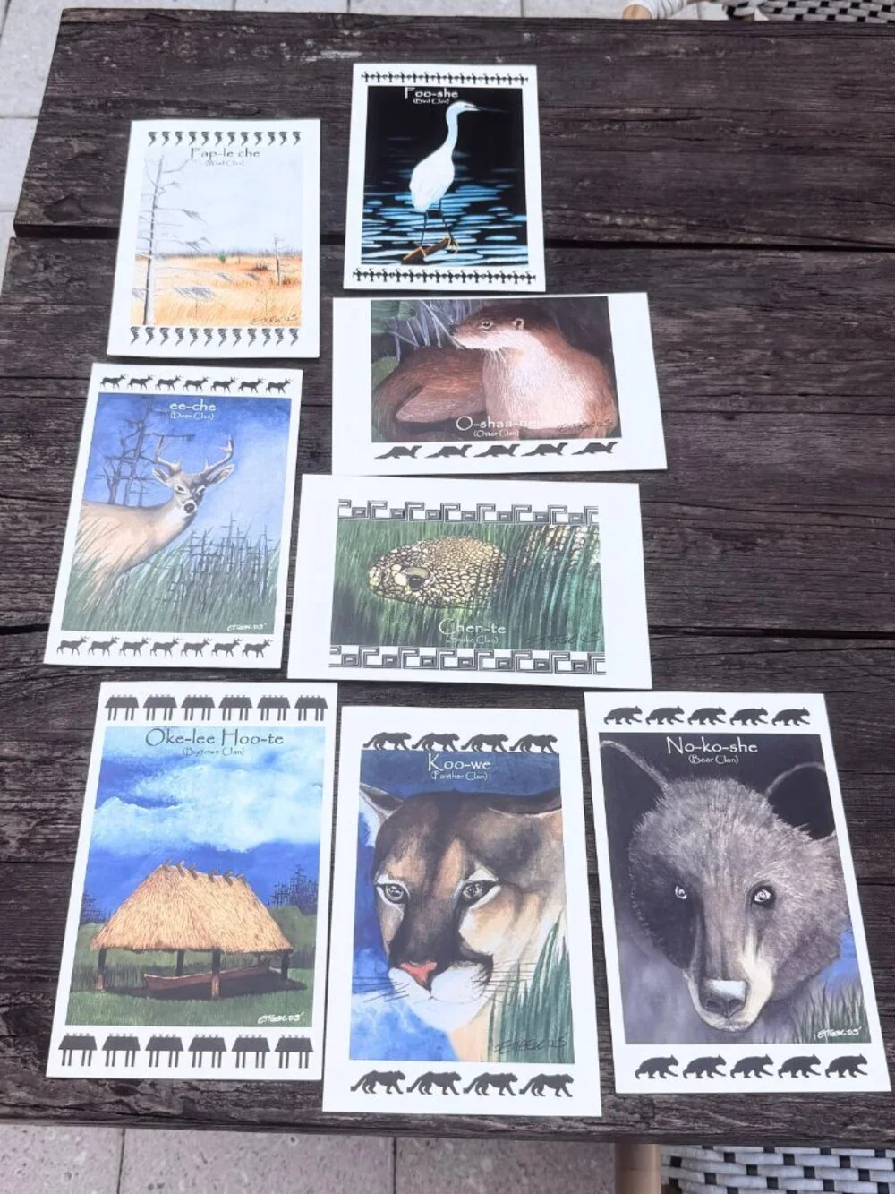Vintage Lot RARE Native American Seminole Tribe Clan Artist Greeting Cards Set 8